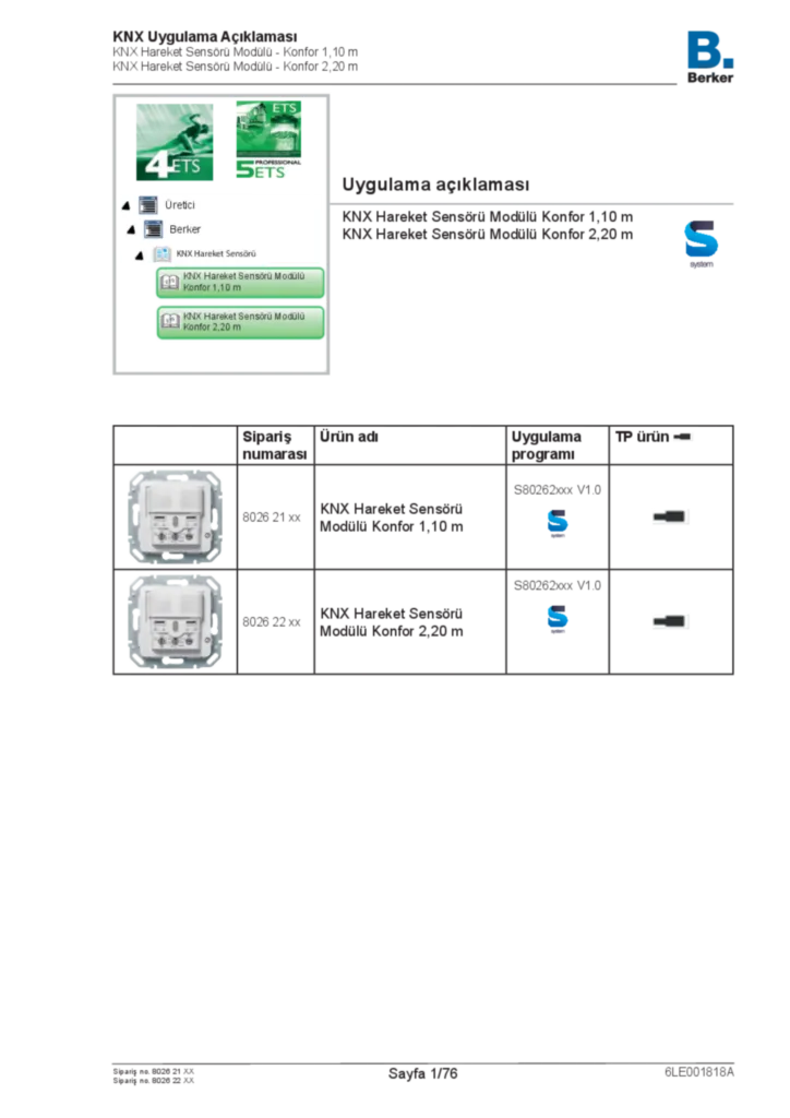 Image Application description ETS for KNX Motion detector (TR, 2016-02)  | Hager