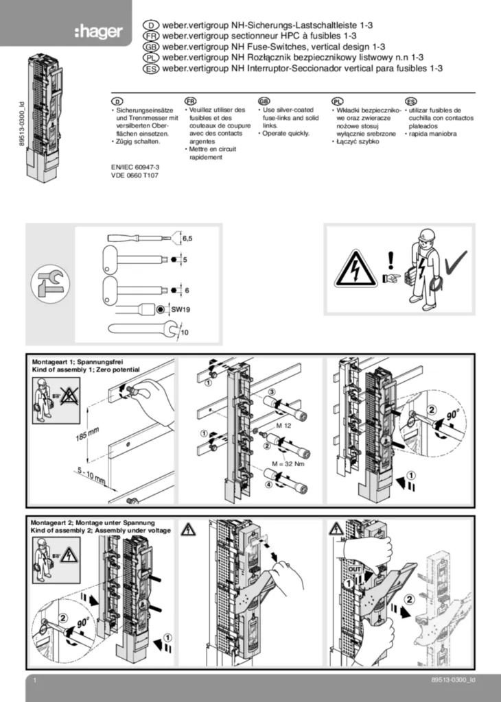 Bild Manual for NH Fuse-Switches, vertical design 1-3 3P | Hager Deutschland