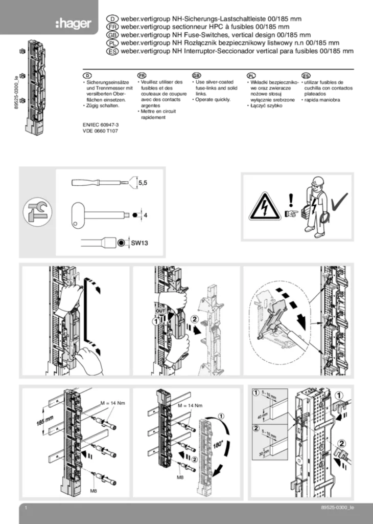 Bild Manual for NH Fuse-Switches, vertical design 00/185 mm 3P Bh | Hager Deutschland