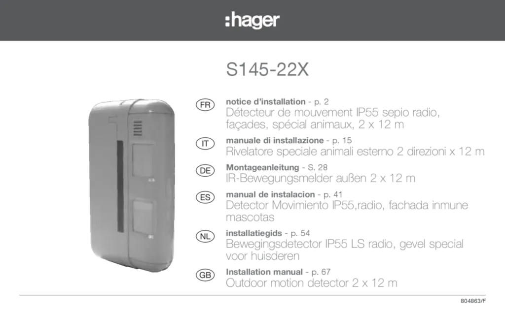 Image Notice Inst DM Ext Hager S145-22X | Hager France