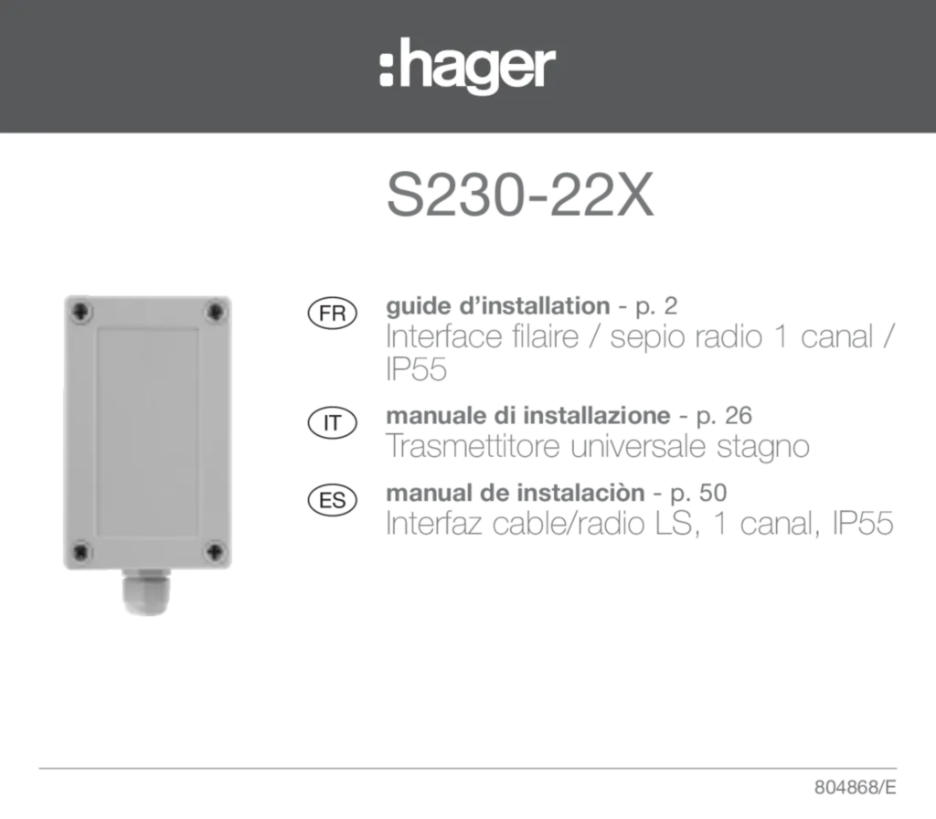 Image Notice Installation Interface Hager S230-22X FR / IT / ES | Hager France