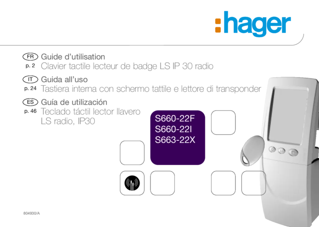 Image Notice Utilisation Clavier Tactile Hager S660/S663-22X | Hager France