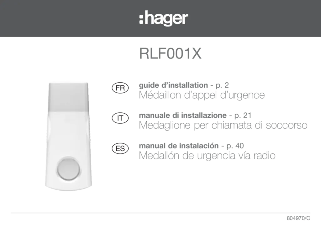 Image Notice instal Médaillon d'Urgence Hager RLF001X | Hager France