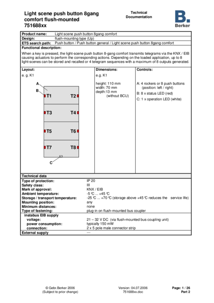 Bild Applikationsbeschreibung ETS für 751688xx - Tastsensor 4fach für Lichtszenen (EN, 2006-07) | Hager Deutschland