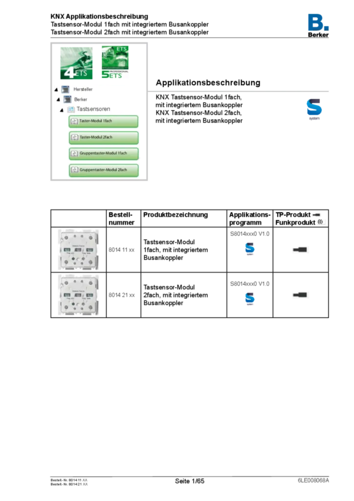 Bild Applikationsbeschreibung ETS für 801411XX-801421XX - KNX Tastsensor Modul xfach mit integriertem Busankoppler (DE, 2021-12) | Hager Deutschland