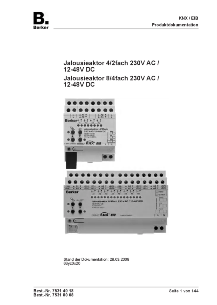 Bild Applikationsbeschreibung ETS für 75314018-75318008 - Jalousieaktor REG 230 V AC/12 - 48 V DC (DE, 2008-03) | Hager Deutschland