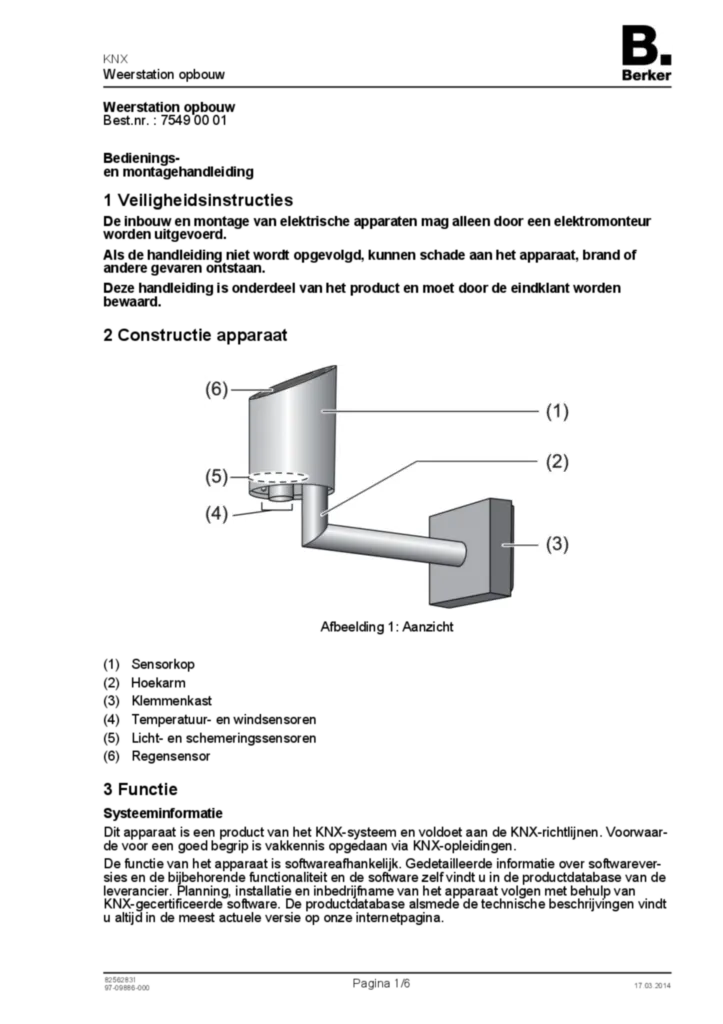 Afbeelding Manual for 75490001 - Weather station surface-mounted (NL, 2014-03) | Hager Nederland