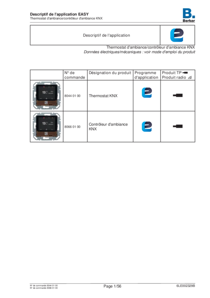 Image Description de l'application EASY pour 80440100-80660100 - Thermostat/controleur d'ambiance KNX (FR, 2020-09), easy link | Hager Belgique
