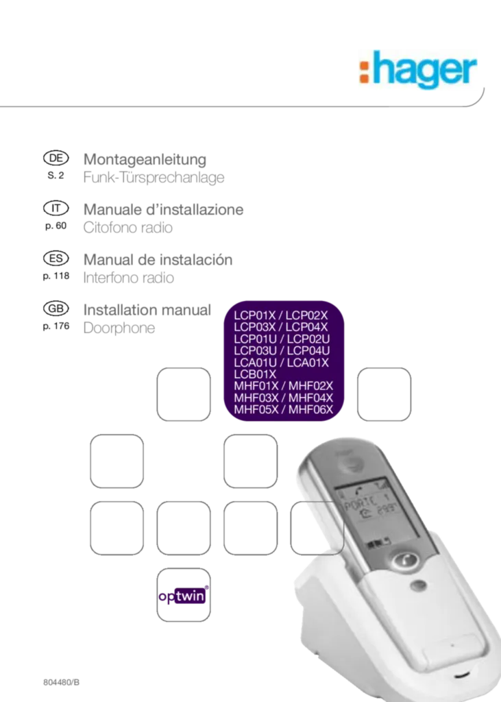 Bild Installationsanleitung für LCA01U, LCB01X, LCP01U, MHF01X - Türstation/Set 1-2 Teilnehmer/Zubehör (DE, Stand: 11.2010) | Hager Deutschland