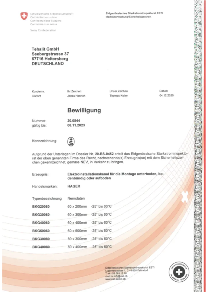 Bild S+ Bewilligung 20.0844 BKG-Bodenkanal  (DE, gültig bis 06.11.2023) | Hager Deutschland