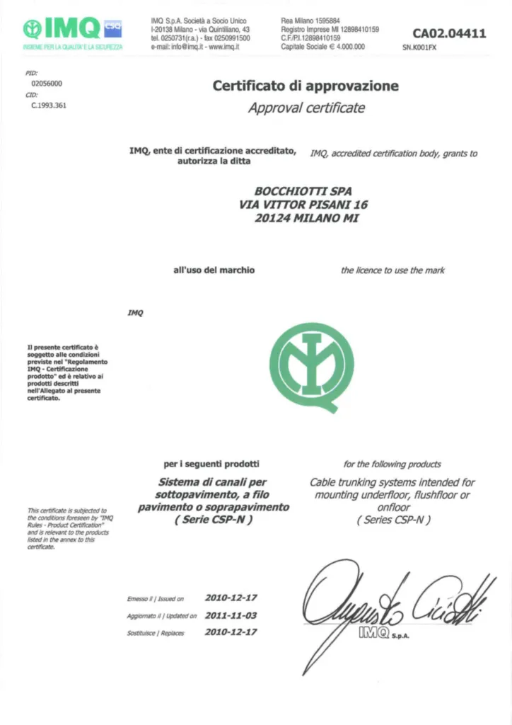 Immagine Certificazioni Ulteriori_Bocchiotti_CSP-N_IMQ | Hager Italia