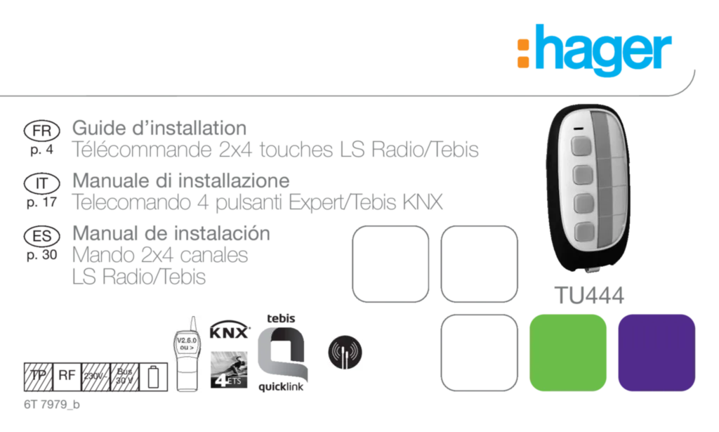 Image Télécommandes radio 2x 4 voies TU444 | Hager France