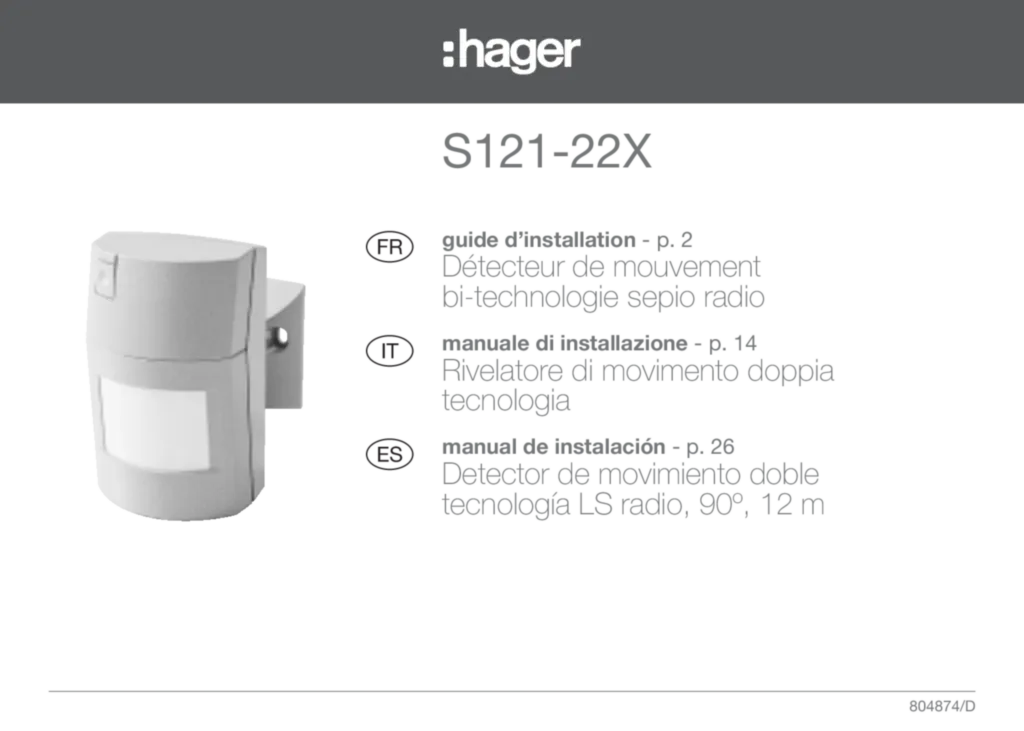 Image Notice Instal Detect Bitechno Hager S121/22X | Hager France