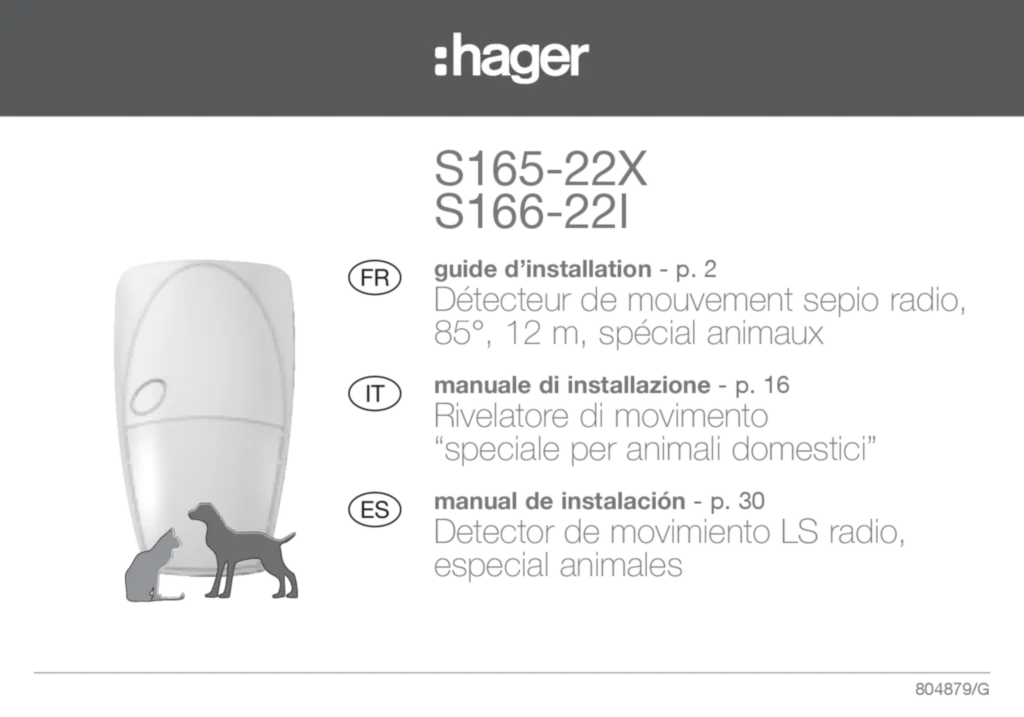 Image NotIce Inst IR Spéc Anim Hager S165-22X/S166-22I FR/IT/ES | Hager France
