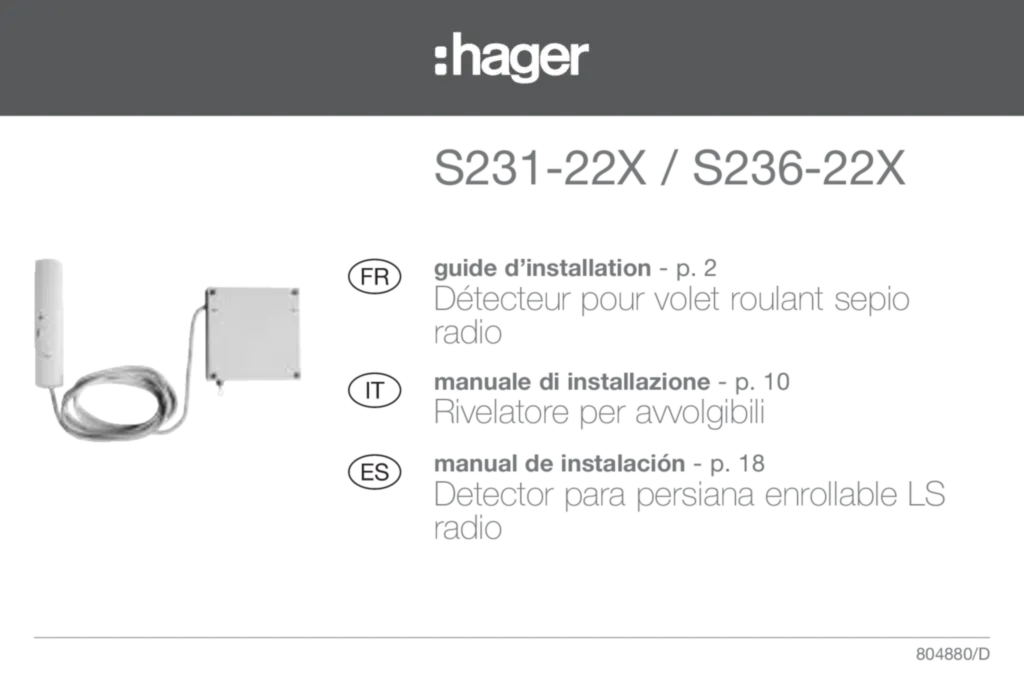 Image Notice Installation Dét. Volet Roulant Hager S231/S236-22X | Hager France