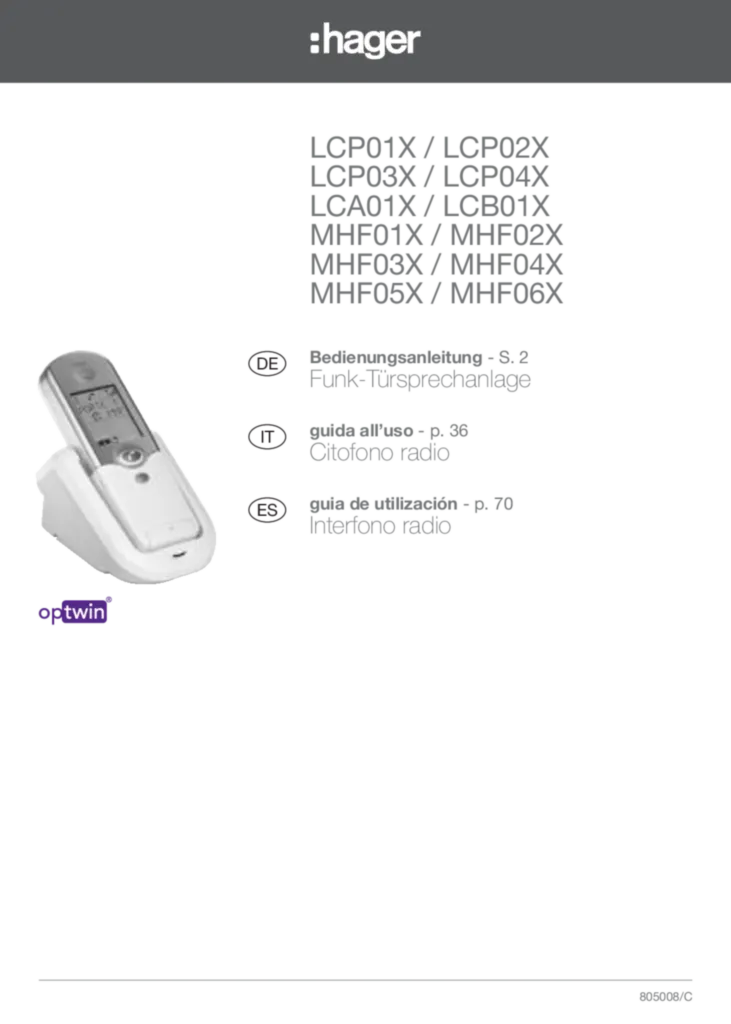 Bild Bedienungsanleitung für LCA01X, LCB01X, LCP01X, MHF01X - Zubehör (DE-PT-IT-ES, Stand: 01.2012) | Hager Deutschland