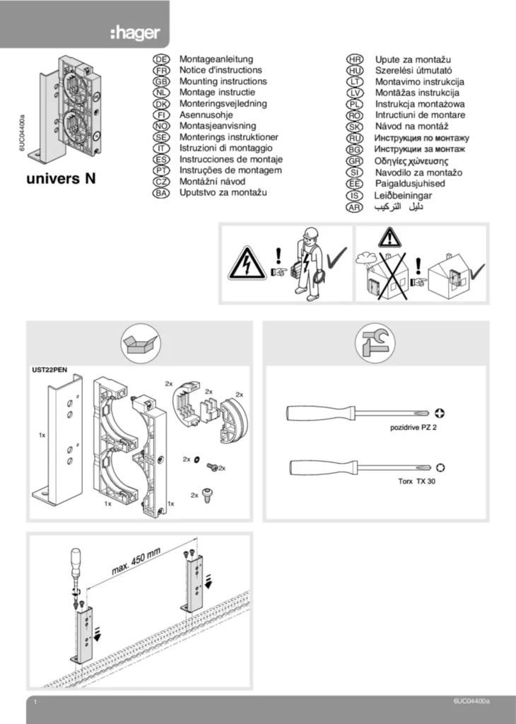 Bild Montageanleitung für UST22PEN - Montagesatz, universN, N-/PE, 800A (Stand: 10.2011) | Hager Deutschland