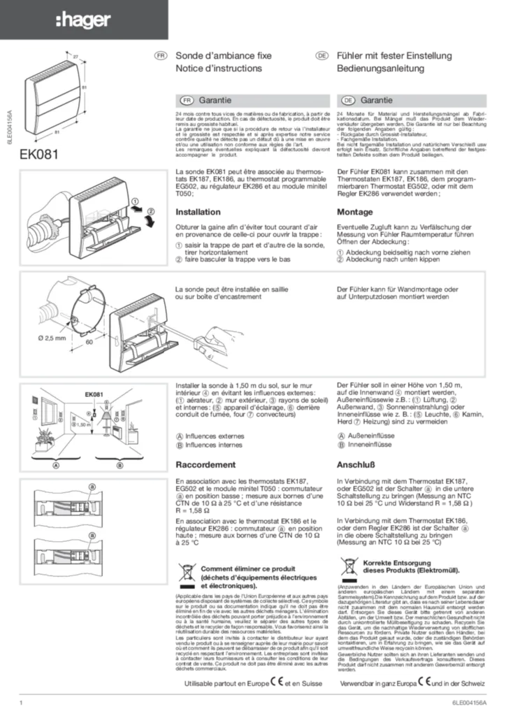 Afbeelding Installatiehandleiding en-GB, fr-FR, de-DE, it-IT 2009-09-18 | Hager Nederland