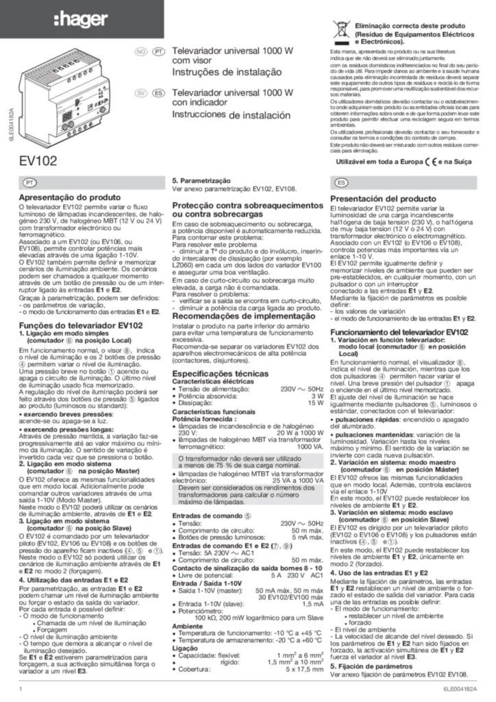 Imagem Manual de instalação fi-FI, nn-NO, pt-PT, sv-SE 2018-05-14 | Hager Portugal