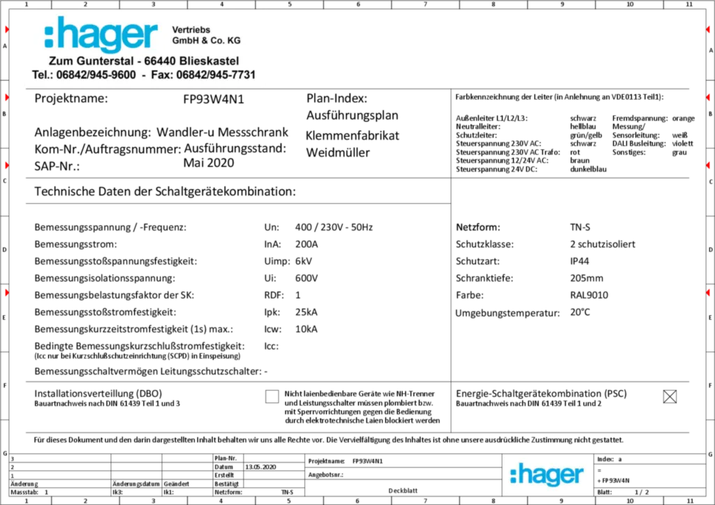 Bild Aufbau und Stromlaufplan FP93W4N | Hager Deutschland