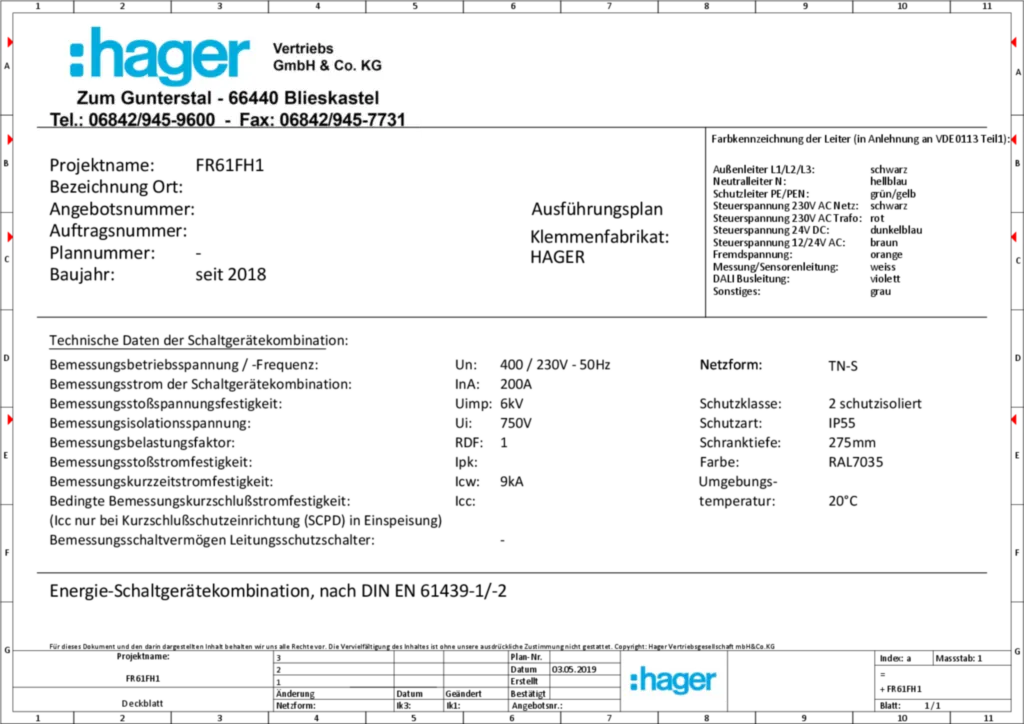 Bild Aufbau und Stromlaufplan FR61FH1 | Hager Deutschland