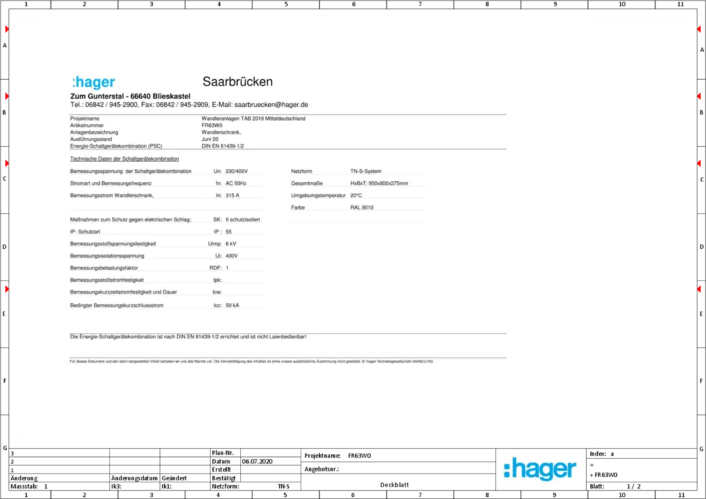 Bild Aufbau und Stromlaufplan FR63W0 | Hager Deutschland