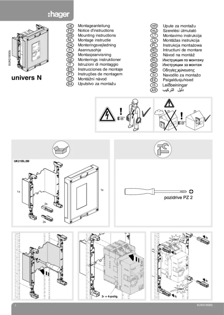 Montageanleitung für UK21BL2M - Baustein, universN, 300x250 mm, für Leistungsschalter h250A, mit Motorantrieb (Stand: 09.2011)