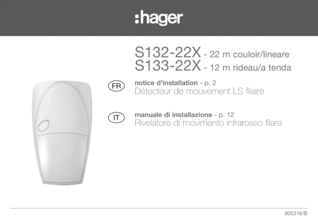 Image Notice Instal IR Filaire Hager S132/133-22X | Hager France