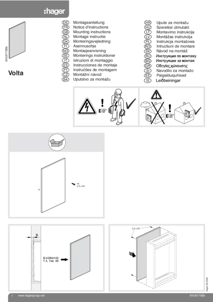 Bild Montageanleitung für VZ395N - Rückwandplatten, volta (Stand: 09.2009) | Hager Deutschland