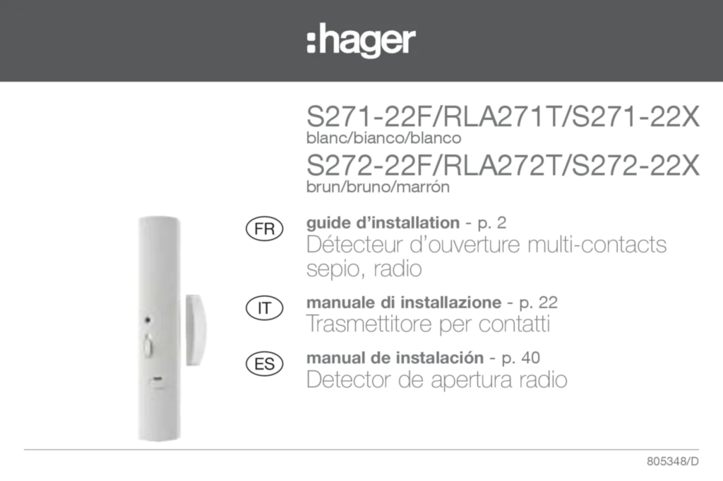 Image Guide Instal Détect. Ouverture Hager RLA271T / RLA272T | Hager France