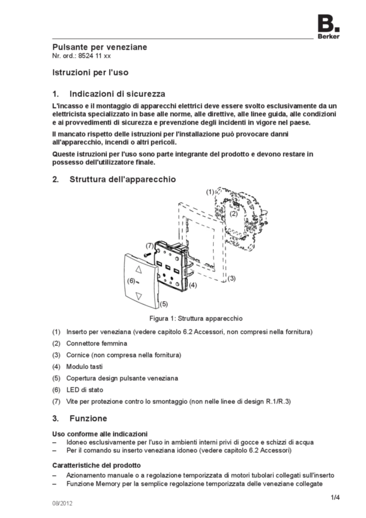 Immagine Manual for 852411xx - Blind button (IT, 2012-08) | Hager Italia