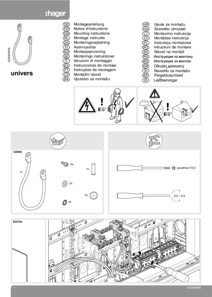 Bild Montageanleitung für FPxx, Uzxx - Schrank, univers, IP44/IP54 (Stand: 11.2009) | Hager Deutschland