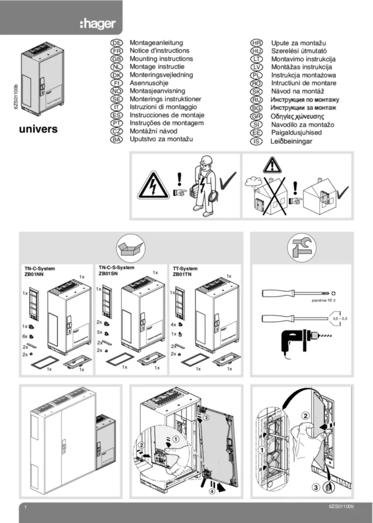 Bild Montageanleitung für ZB01NN - Überspannungsschutzschrank, IP44 (Stand: 11.2009) | Hager Deutschland
