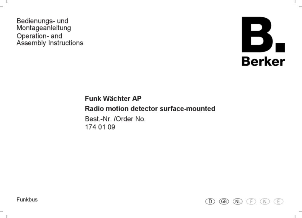 Bild Bedienungs- und Montageanleitung für 1740109 - Funk Wächter AP (DE-EN-FR-NL-NO-ES, Stand: 10.2013) | Hager Deutschland