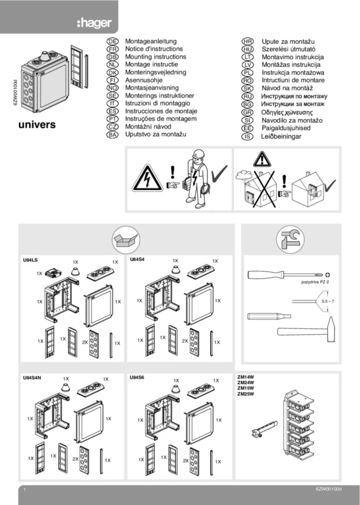 Bild Montageanleitung für FZ36xx, U84xx, ZM1xx, ZM2xx - Zubehör (Stand: 11.2009) | Hager Deutschland