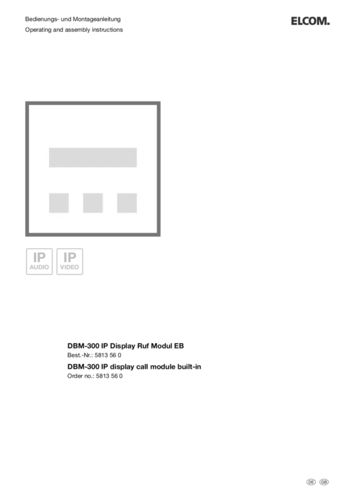 Bild Bedienungs- und Montageanleitung für 5813560 - DBM-300 IP Display Ruf Modul EB (DE-EN, Stand: 11.2016) | Hager Deutschland