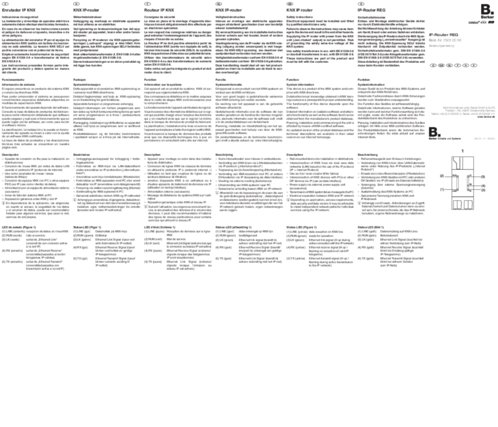Bild Bedienungs- und Montageanleitung für 75010016 - IP-Router REG (DE-EN-NL-FR-NO-ES, Stand: 09.2007) | Hager Deutschland