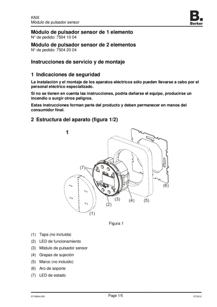 Imagen Manual for 75041004-75042004 - Touch sensor module 1-/2gang (ES, 2012-07) | Hager España