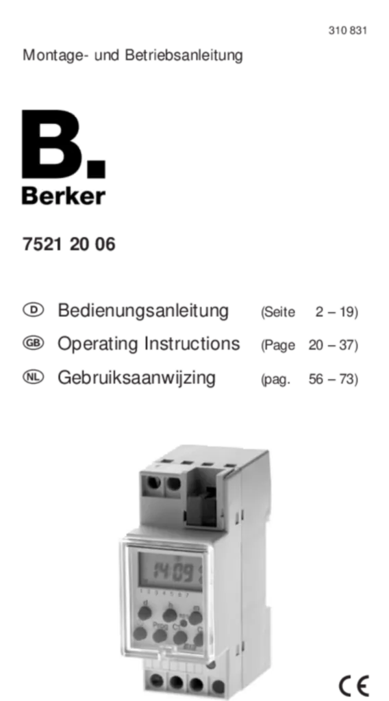 Bild Bedienungs- und Montageanleitung für 75212006 - Wochenschaltuhr 2fach REG (DE, Stand: 08.2003) | Hager Deutschland