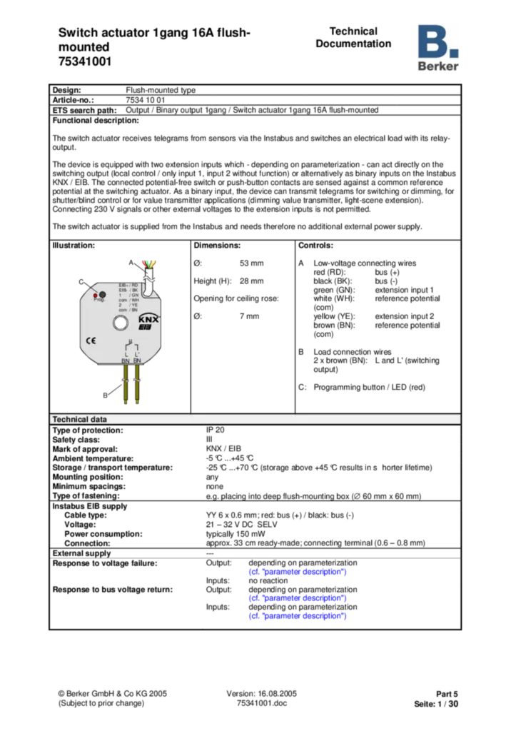 Bild Applikationsbeschreibung ETS für 75341001 - Schaltaktor 1fach UP (EN, 2005-08) | Hager Deutschland
