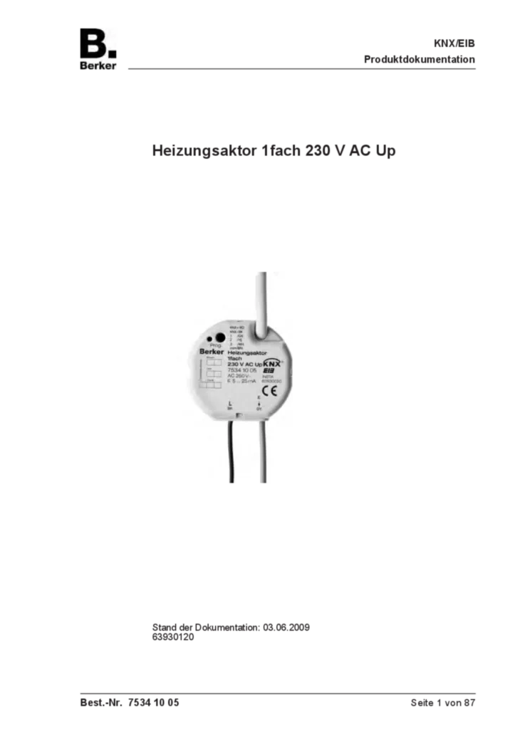 Bild Applikationsbeschreibung ETS für 75341005 - Heizungsaktor 230 V UP (DE, 2009-06) | Hager Deutschland