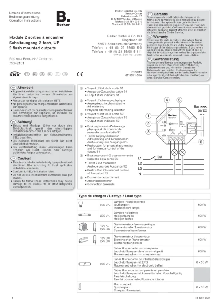 Bild Bedienungs- und Montageanleitung für 75342101 - Schaltaktor 2fach UP (DE-EN-NL-FR-ES-IT, Stand: 03.2013) | Hager Deutschland