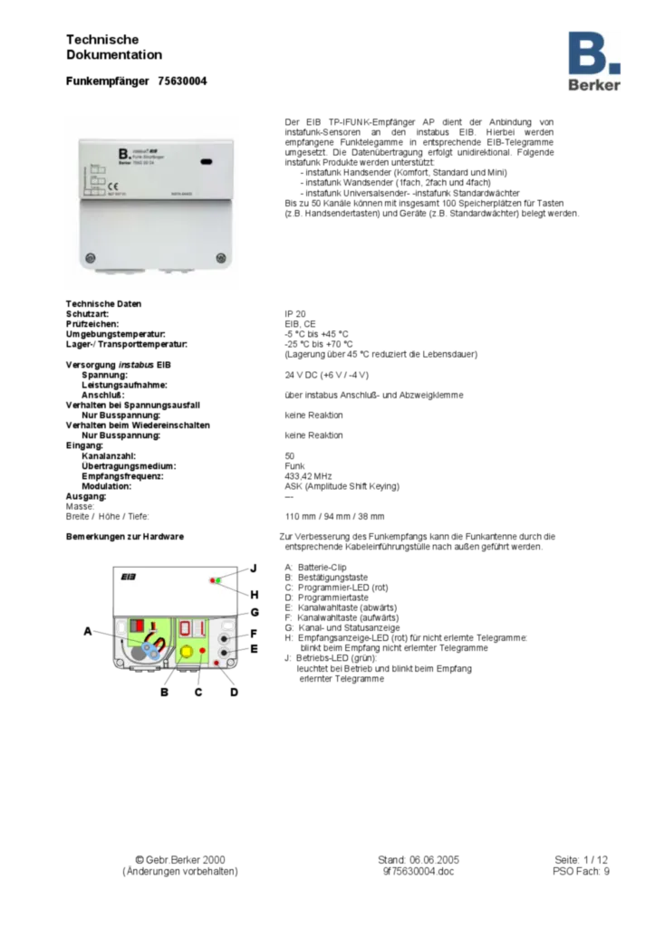 Bild Applikationsbeschreibung ETS für 75630004 - Funk Empfänger AP (DE, 2005-06) | Hager Deutschland