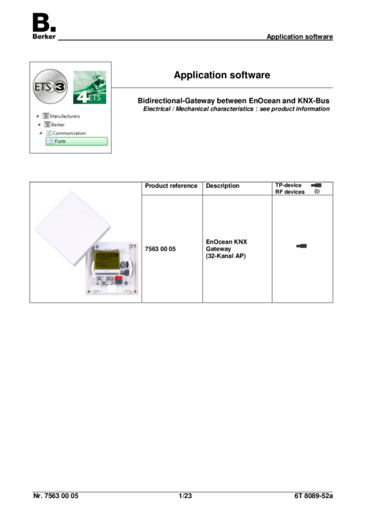 Bild Applikationsbeschreibung ETS für 75630005 - KNX EnOcean Gateway AP (EN, Vers. 6T8089-52A) | Hager Deutschland