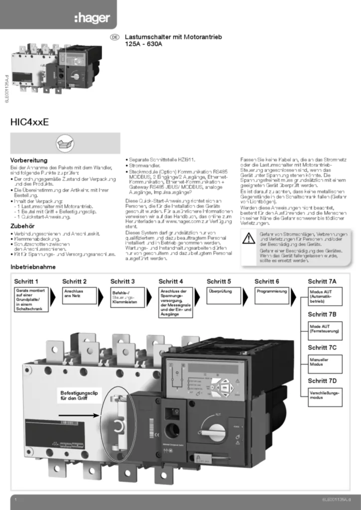 Bild Wartungsanleitung für HIC412E - Automatischer Umschalter mit Energie-Managementfunktion und Kommunikation (DE, Stand: 03.2016) | Hager Deutschland