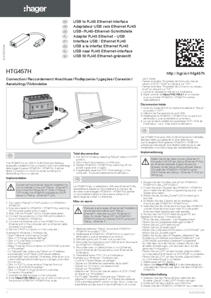 Immagine Manuale di installazione en-GB, es-ES, fr-FR, de-DE, nl-NL, pl-PL, pt-PT 2016-04-26 | Hager Italia