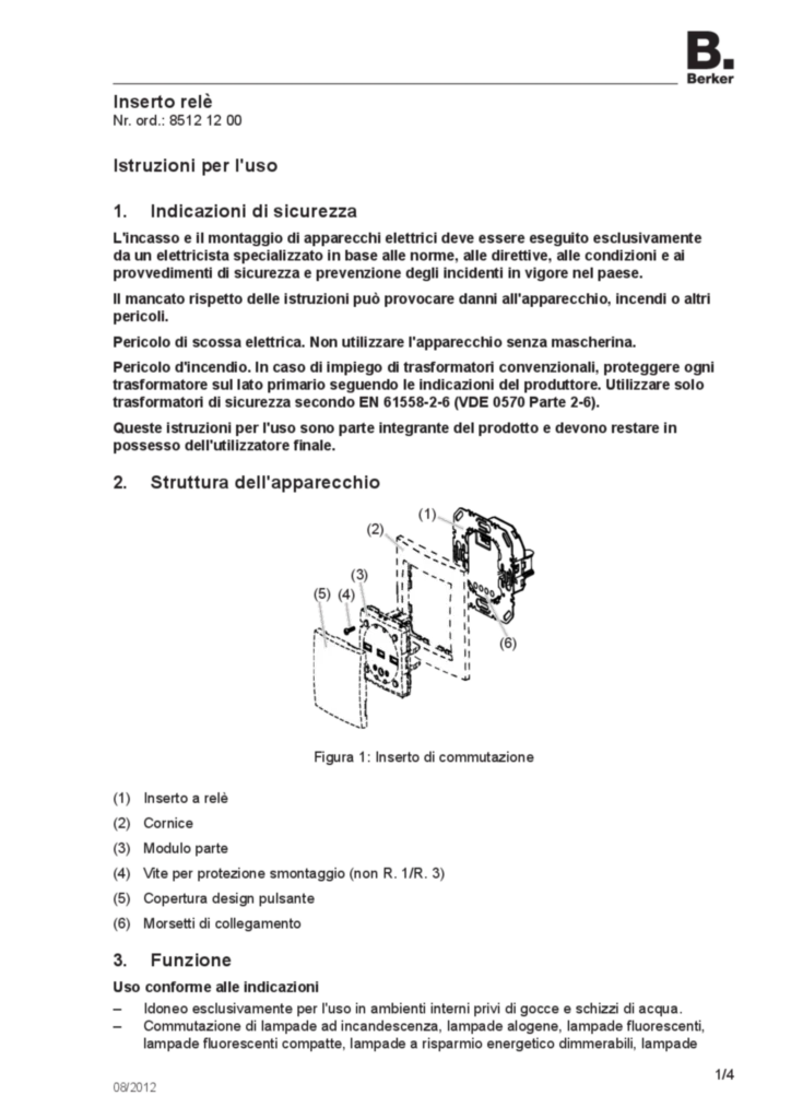 Immagine Manual for 85121200 - Relay insert (IT, 2012-08) | Hager Italia