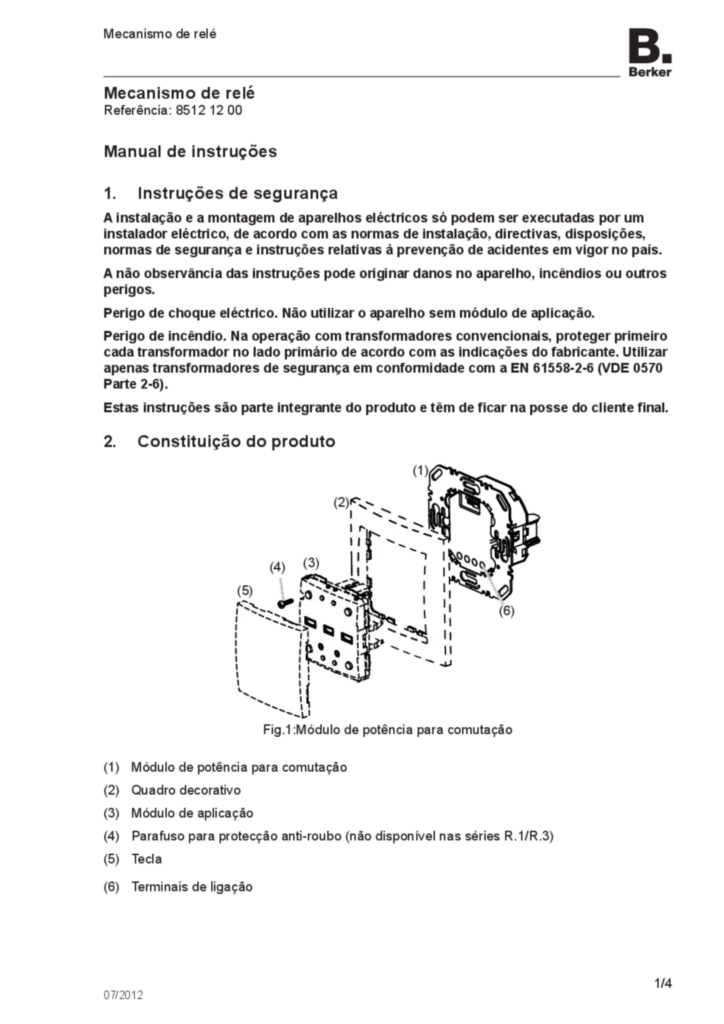 Imagem Manual for 85121200 - Relay insert (PT, 2012-07) | Hager Portugal