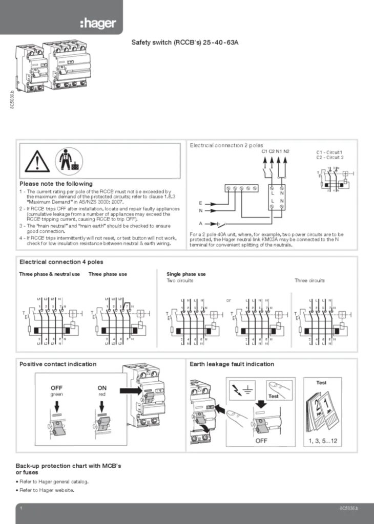 Image Notice pour RCCB 2M-4M bypass_GB  | Hager Australia