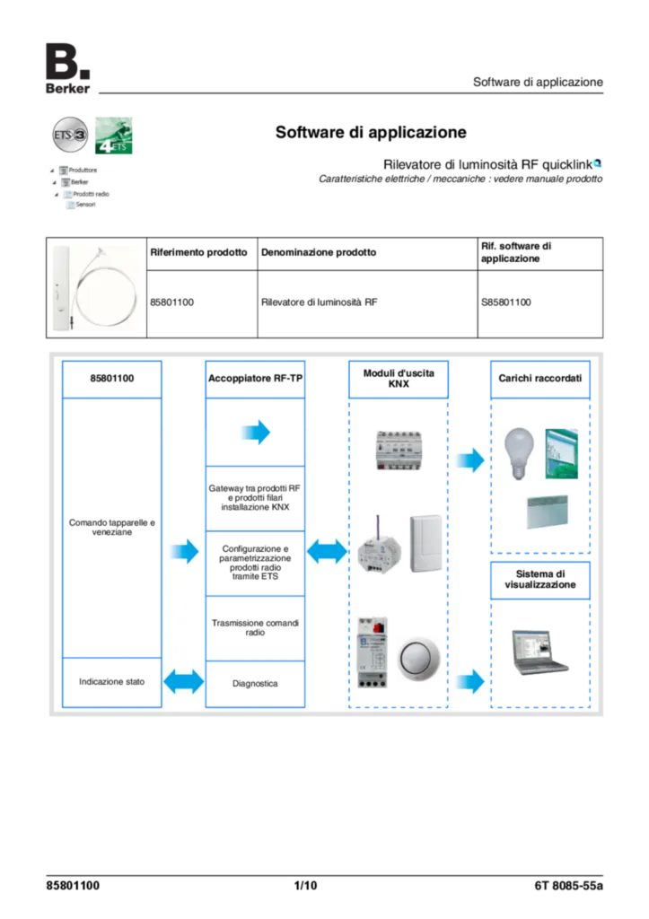 Immagine Application description ETS for 85801100 - KNX radio brightness sensor (IT, vers. 6T8085-55A) | Hager Italia